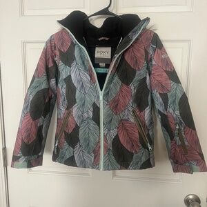 Roxy Girl Pink Green Leaves American Pie Faux Fur Hood Jacket Size 10